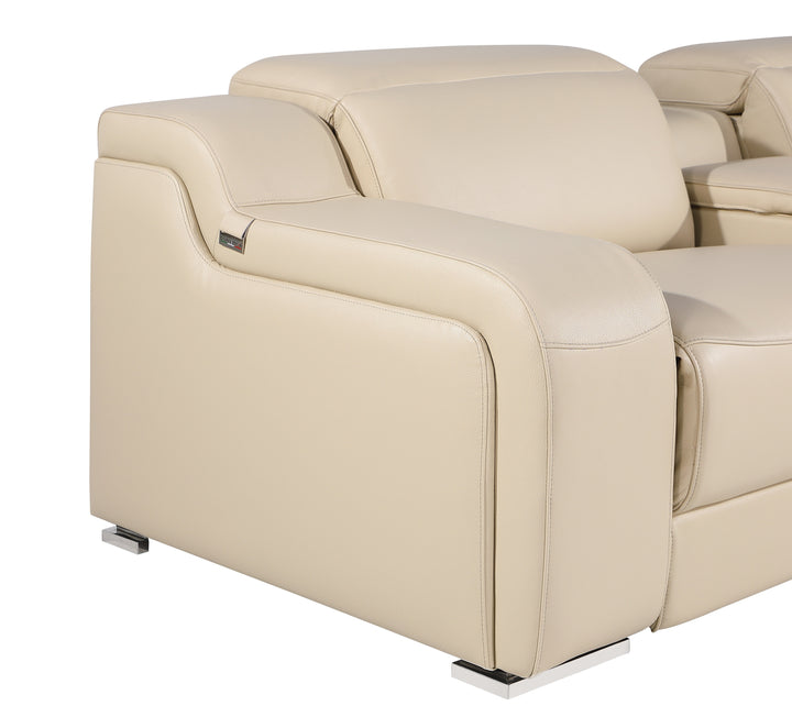 DivanItalia 1116 Beige Italian Leather Power Reclining Chair with Power Headrests