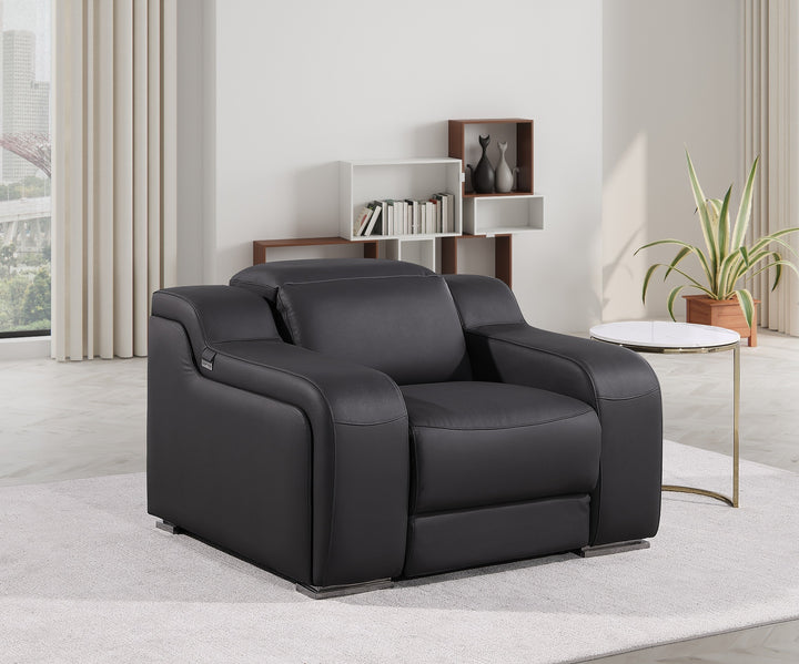 DivanItalia 1116 Black Italian Leather Power Reclining Chair with Power Headrests