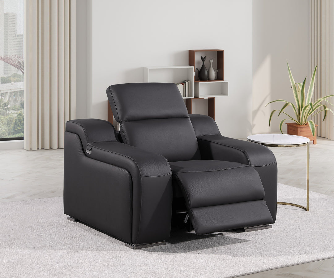 DivanItalia 1116 Black Italian Leather Power Reclining Chair with Power Headrests