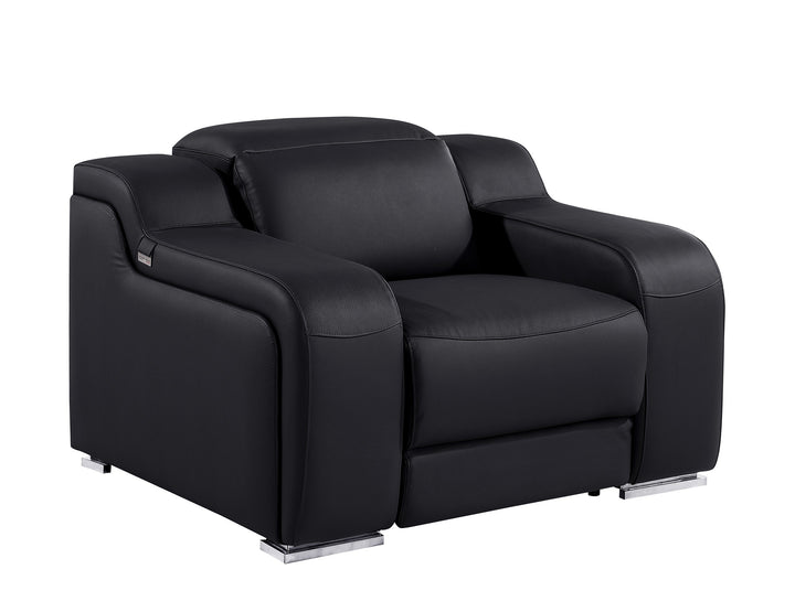 DivanItalia 1116 Black Italian Leather Power Reclining Chair with Power Headrests