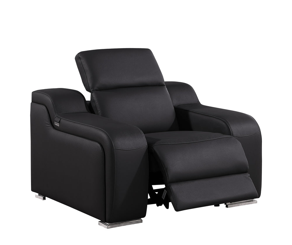 DivanItalia 1116 Black Italian Leather Power Reclining Chair with Power Headrests - alternate view 4