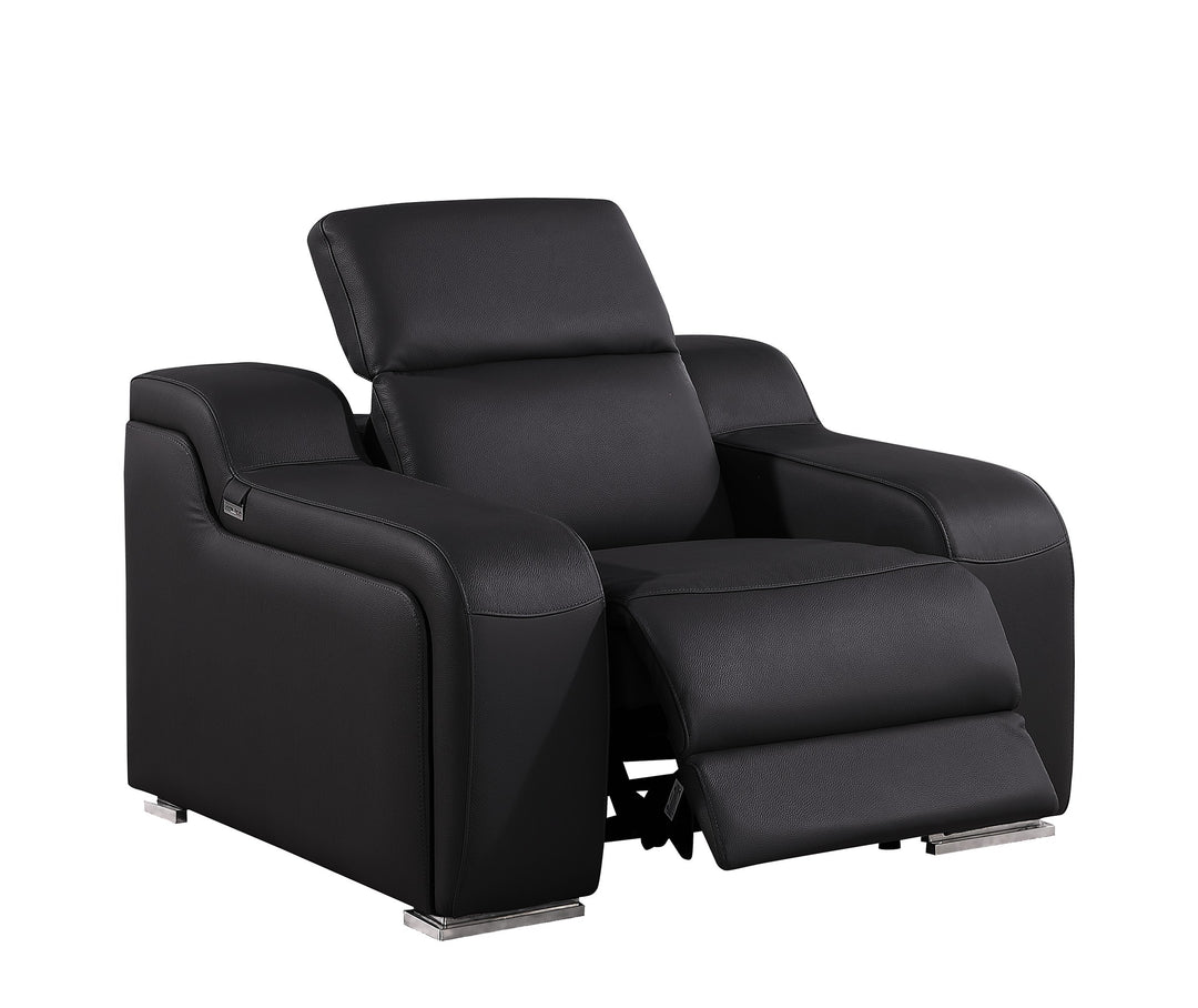 DivanItalia 1116 Black Italian Leather Power Reclining Chair with Power Headrests