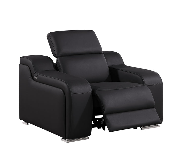 DivanItalia 1116 Black Italian Leather Power Reclining Chair with Power Headrests