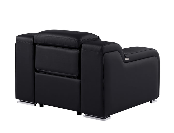 DivanItalia 1116 Black Italian Leather Power Reclining Chair with Power Headrests