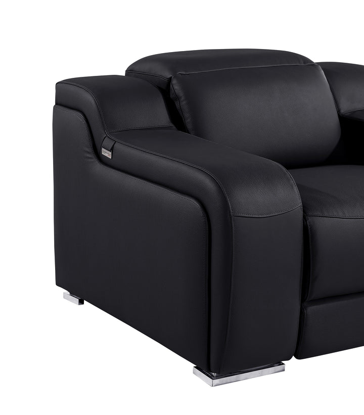 DivanItalia 1116 Black Italian Leather Power Reclining Chair with Power Headrests
