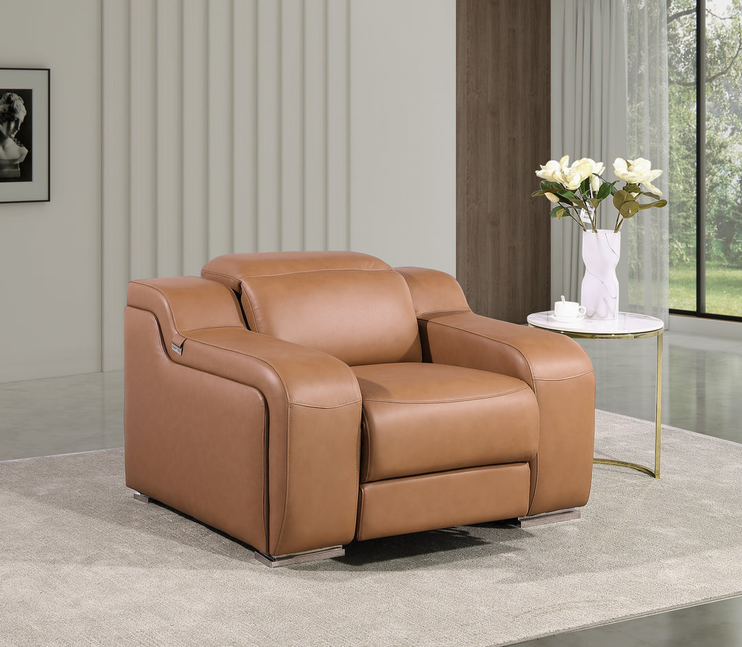 DivanItalia 1116 Cognac Italian Leather Power Reclining Chair with Power Headrests