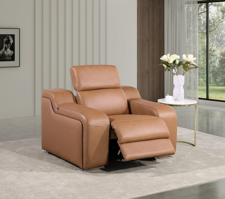DivanItalia 1116 Cognac Italian Leather Power Reclining Chair with Power Headrests