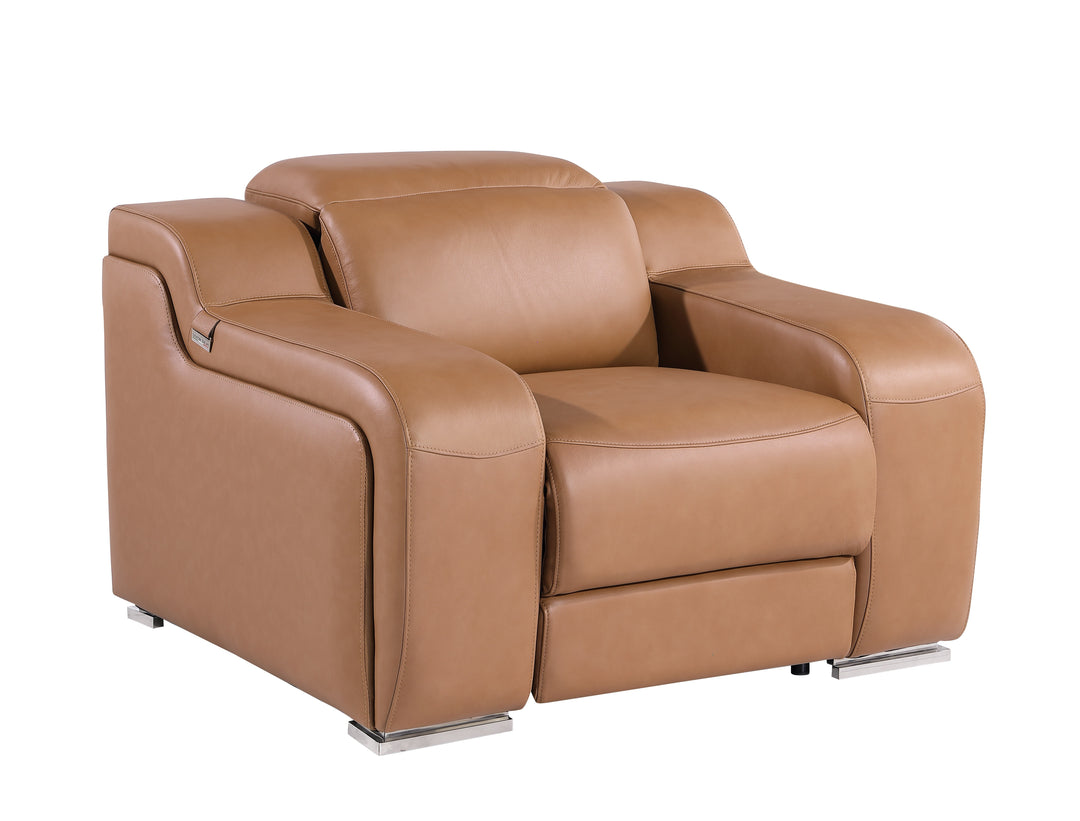 DivanItalia 1116 Cognac Italian Leather Power Reclining Chair with Power Headrests