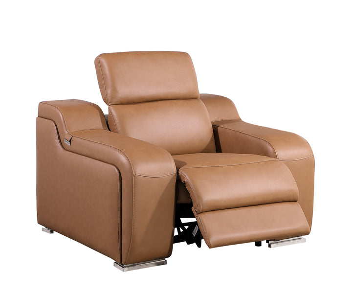 DivanItalia 1116 Cognac Italian Leather Power Reclining Chair with Power Headrests