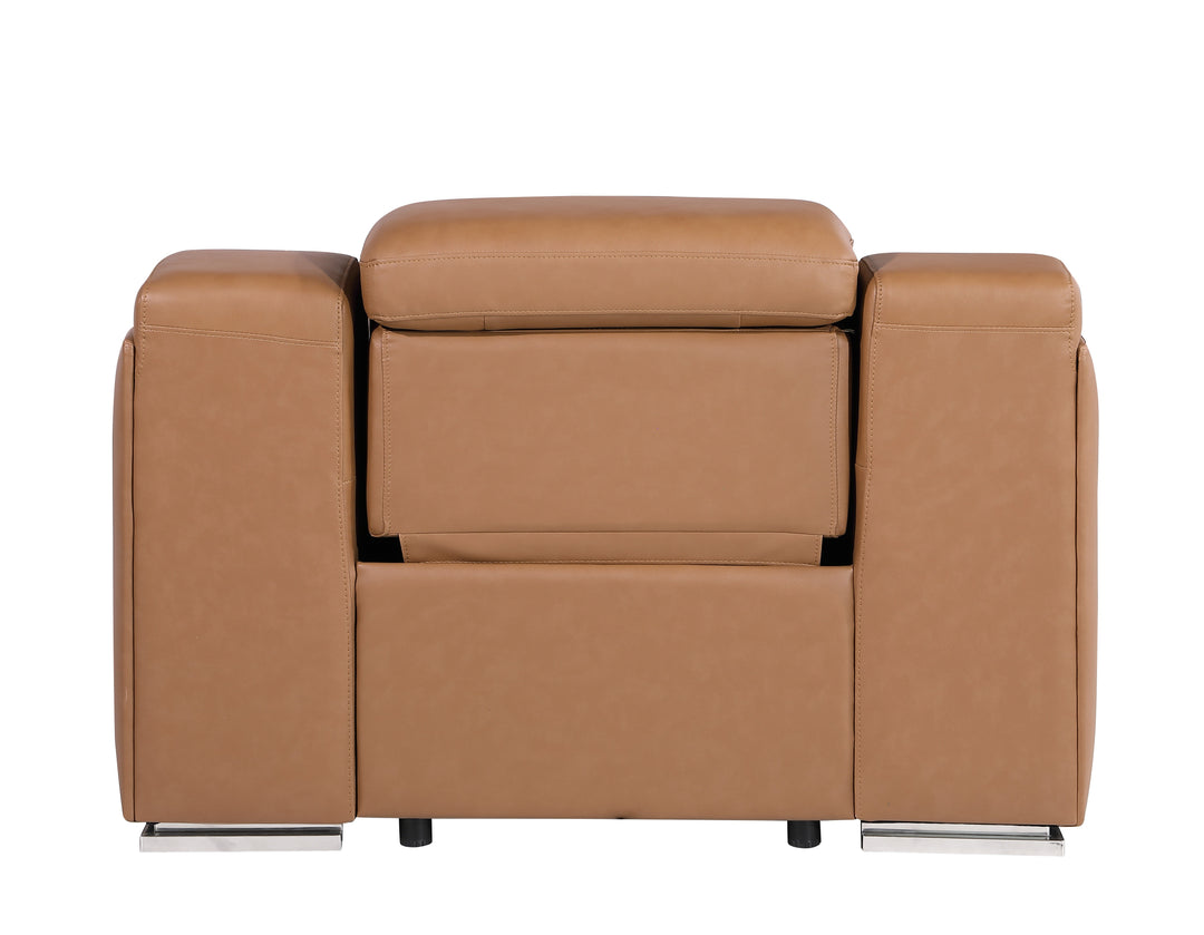DivanItalia 1116 Cognac Italian Leather Power Reclining Chair with Power Headrests