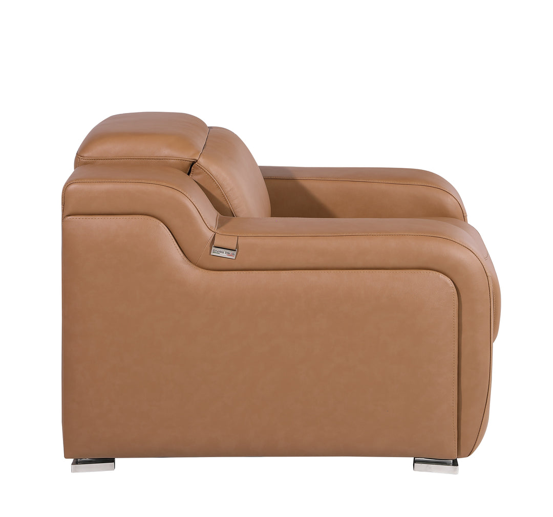 DivanItalia 1116 Cognac Italian Leather Power Reclining Chair with Power Headrests