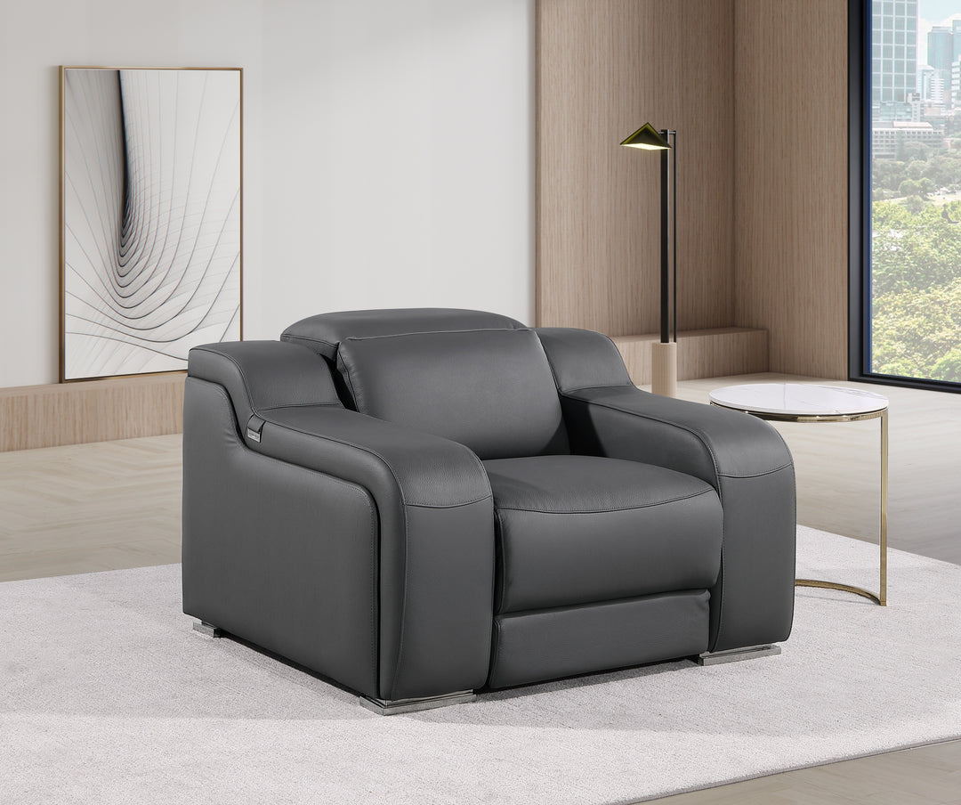 DivanItalia 1116 Dark Gray Italian Leather Power Reclining Chair with Power Headrests