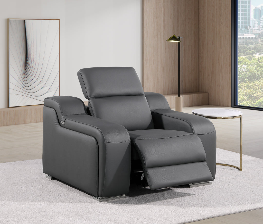 DivanItalia 1116 Dark Gray Italian Leather Power Reclining Chair with Power Headrests