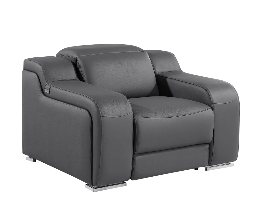 DivanItalia 1116 Dark Gray Italian Leather Power Reclining Chair with Power Headrests