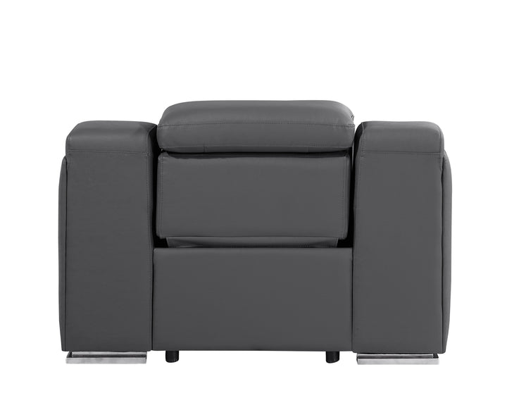 DivanItalia 1116 Dark Gray Italian Leather Power Reclining Chair with Power Headrests
