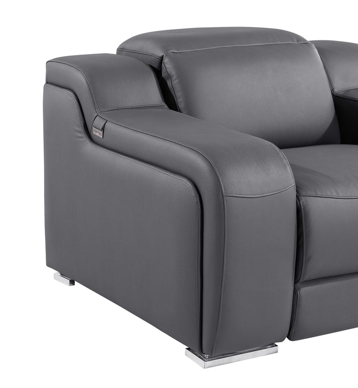 DivanItalia 1116 Dark Gray Italian Leather Power Reclining Chair with Power Headrests