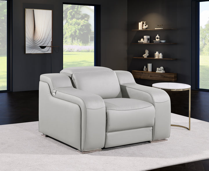 DivanItalia 1116 Light Gray Italian Leather Power Reclining Chair with Power Headrests