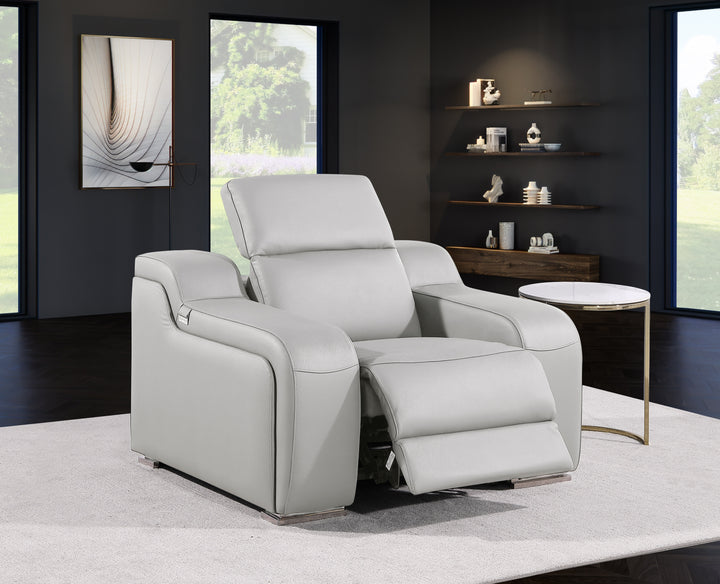 DivanItalia 1116 Light Gray Italian Leather Power Reclining Chair with Power Headrests