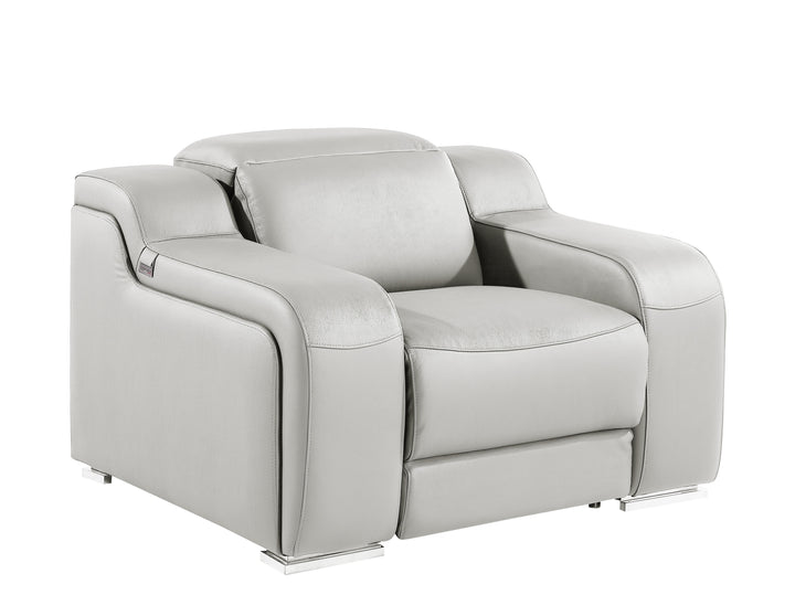 DivanItalia 1116 Light Gray Italian Leather Power Reclining Chair with Power Headrests