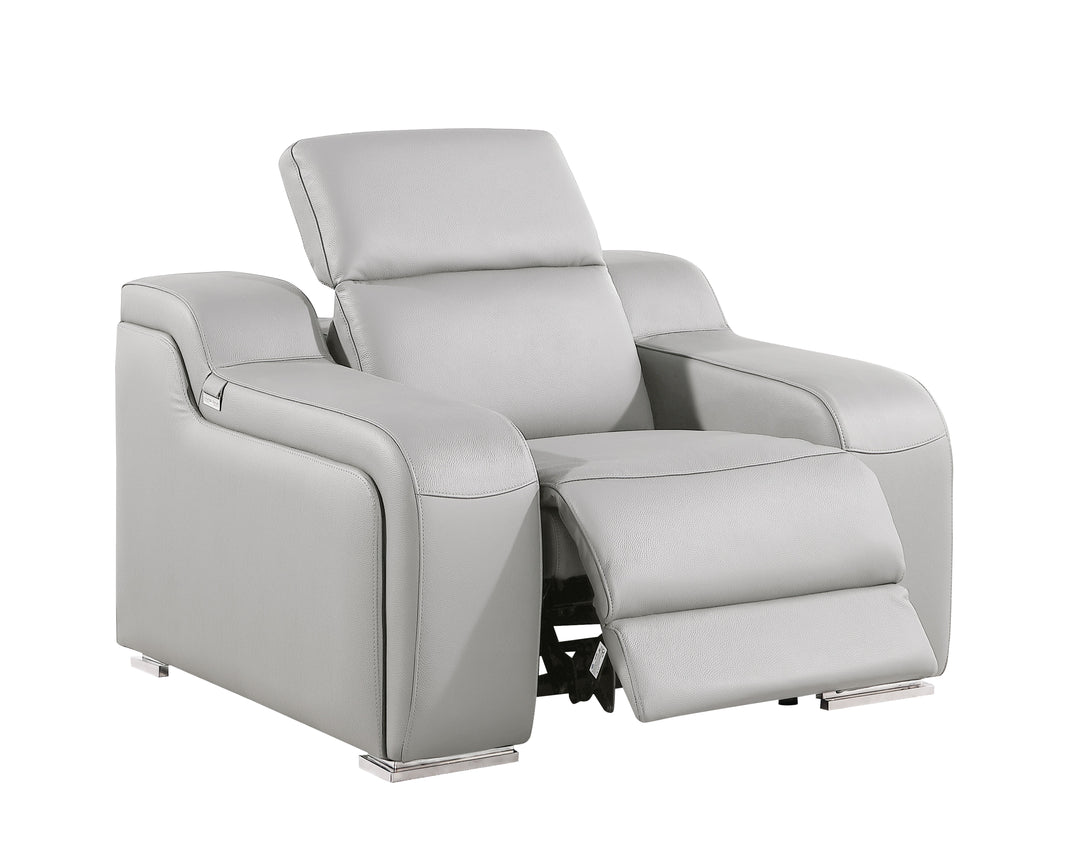 DivanItalia 1116 Light Gray Italian Leather Power Reclining Chair with Power Headrests