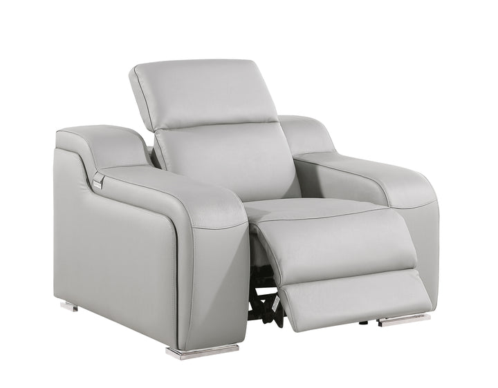 DivanItalia 1116 Light Gray Italian Leather Power Reclining Chair with Power Headrests