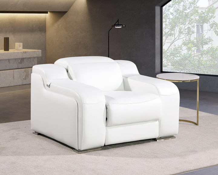 DivanItalia 1116 White Italian Leather Power Reclining Chair with Power Headrests
