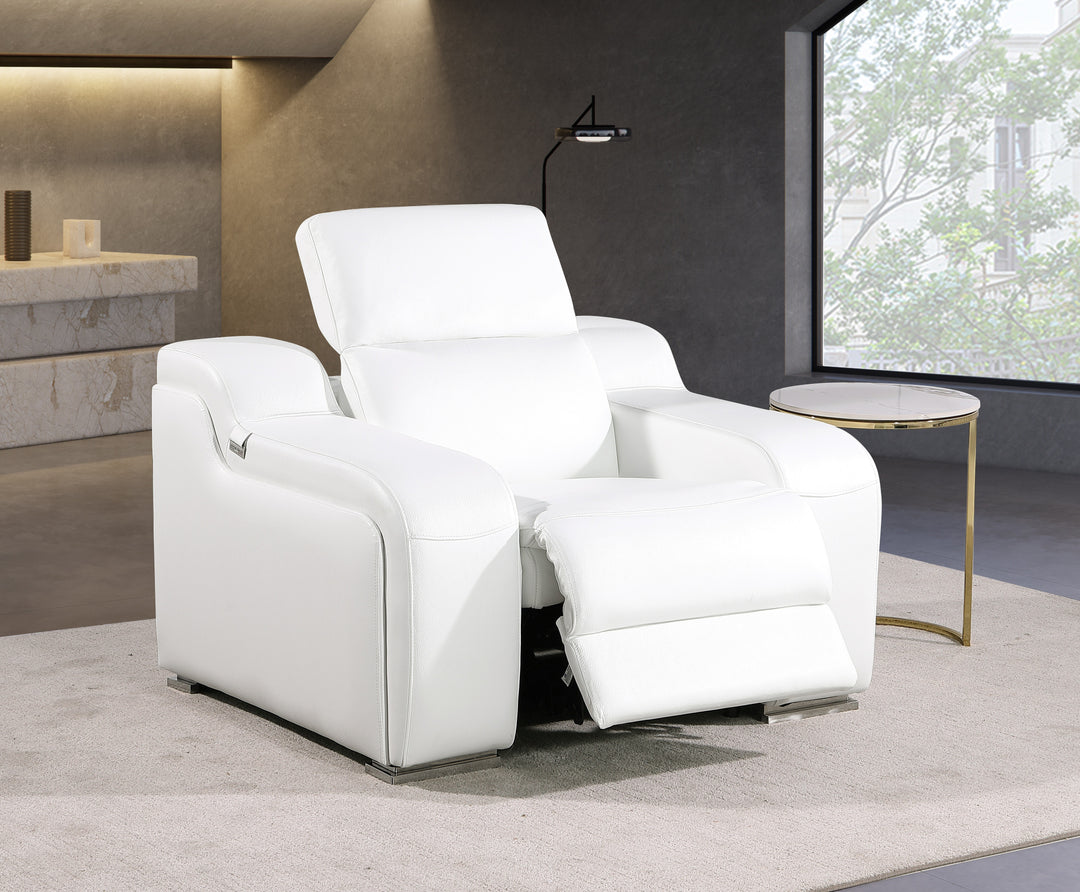 DivanItalia 1116 White Italian Leather Power Reclining Chair with Power Headrests
