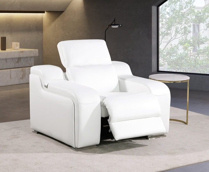 DivanItalia 1116 White Italian Leather Power Reclining Chair with Power Headrests