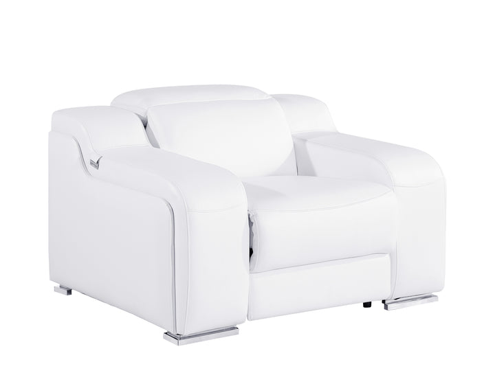 DivanItalia 1116 White Italian Leather Power Reclining Chair with Power Headrests