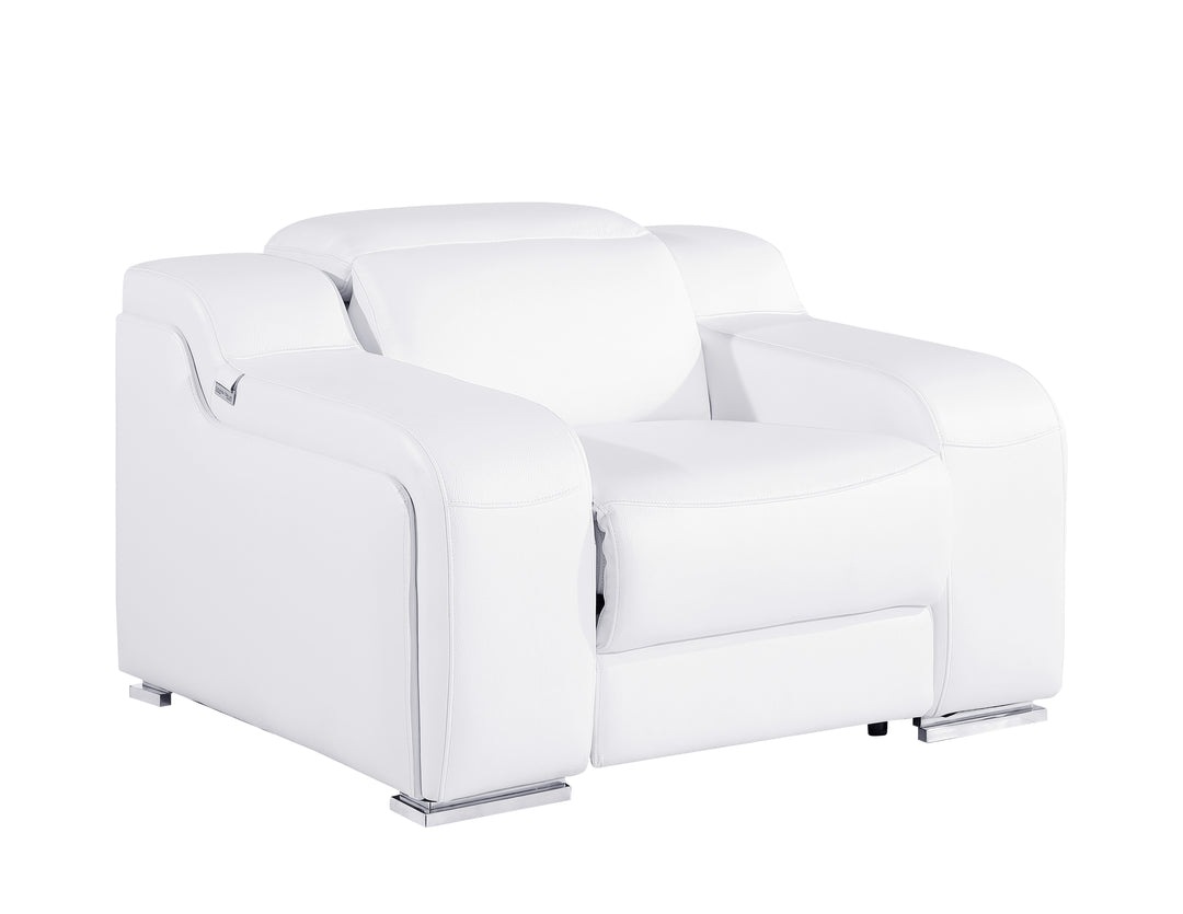 DivanItalia 1116 White Italian Leather Power Reclining Chair with Power Headrests