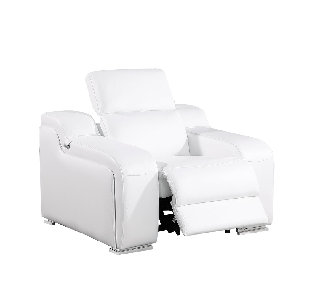 DivanItalia 1116 White Italian Leather Power Reclining Chair with Power Headrests