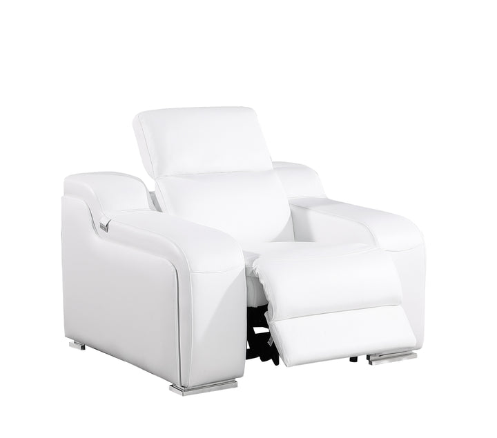 DivanItalia 1116 White Italian Leather Power Reclining Chair with Power Headrests