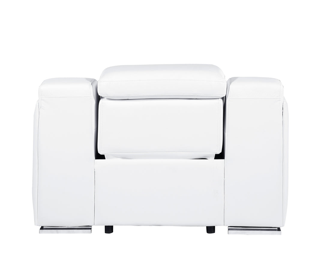 DivanItalia 1116 White Italian Leather Power Reclining Chair with Power Headrests