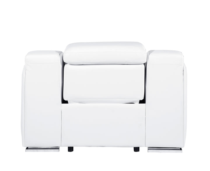 DivanItalia 1116 White Italian Leather Power Reclining Chair with Power Headrests