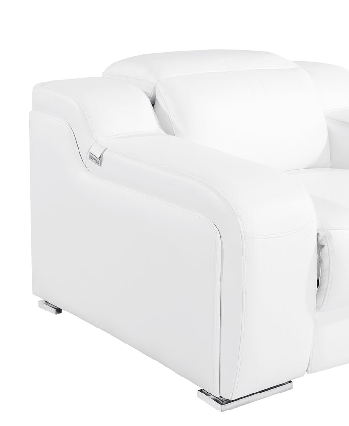 DivanItalia 1116 White Italian Leather Power Reclining Chair with Power Headrests