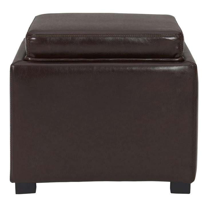 Cameron Leather Square Storage Ottoman with Tray - Brown - view 4