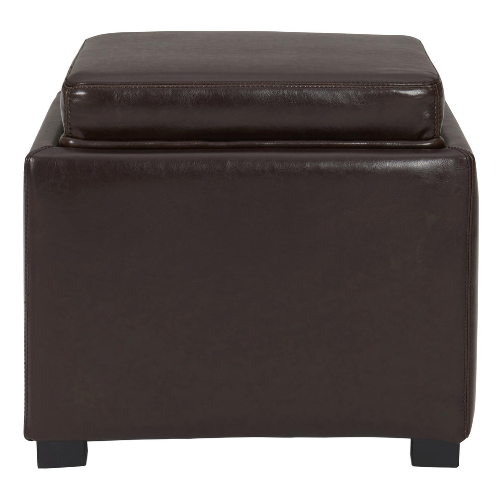 Cameron Leather Square Storage Ottoman with Tray - Brown - view 4