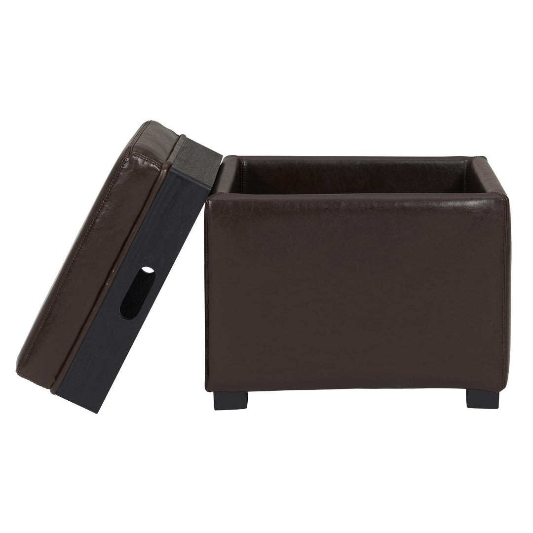 Cameron Leather Square Storage Ottoman with Tray - Brown - view 5