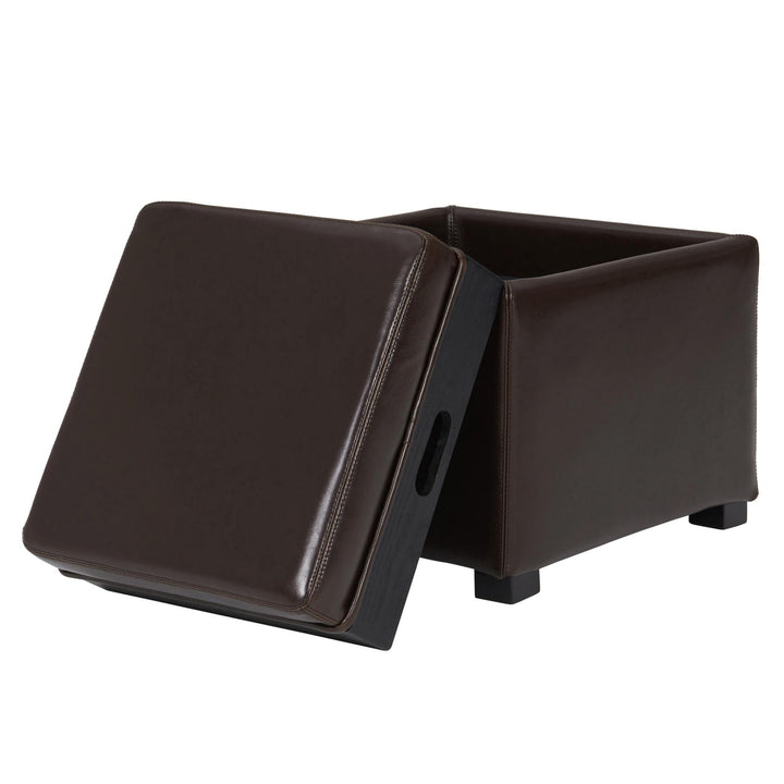 Cameron Leather Square Storage Ottoman with Tray - Brown - view 7