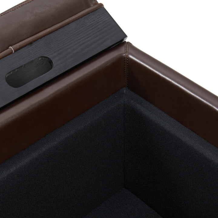 Cameron Leather Square Storage Ottoman with Tray - Brown - view 8