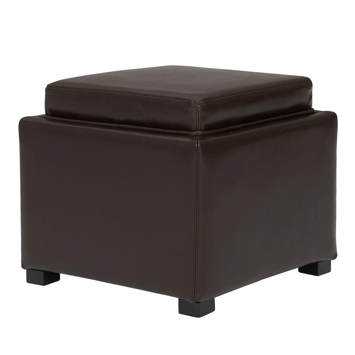 Cameron Leather Square Storage Ottoman with Tray - Brown