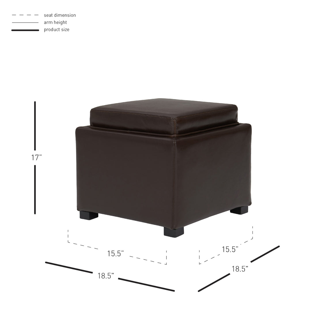 Cameron Leather Square Storage Ottoman with Tray - Brown - view 2