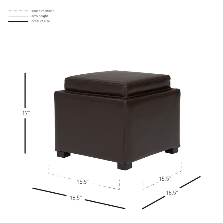 Cameron Leather Square Storage Ottoman with Tray - Brown - view 2