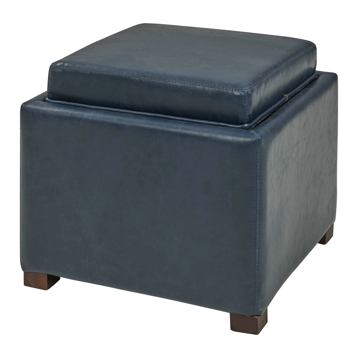Cameron Bonded Leather Square Storage Ottoman with Tray - Vintage Blue