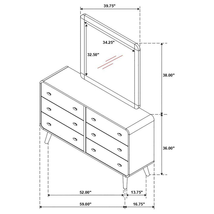 Robyn - 6-Drawer Bedroom Dresser And Mirror - Light Ash