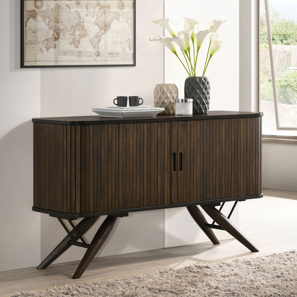 Wes - 2 Door Sideboard Buffet Storage Cabinet - Dark Walnut