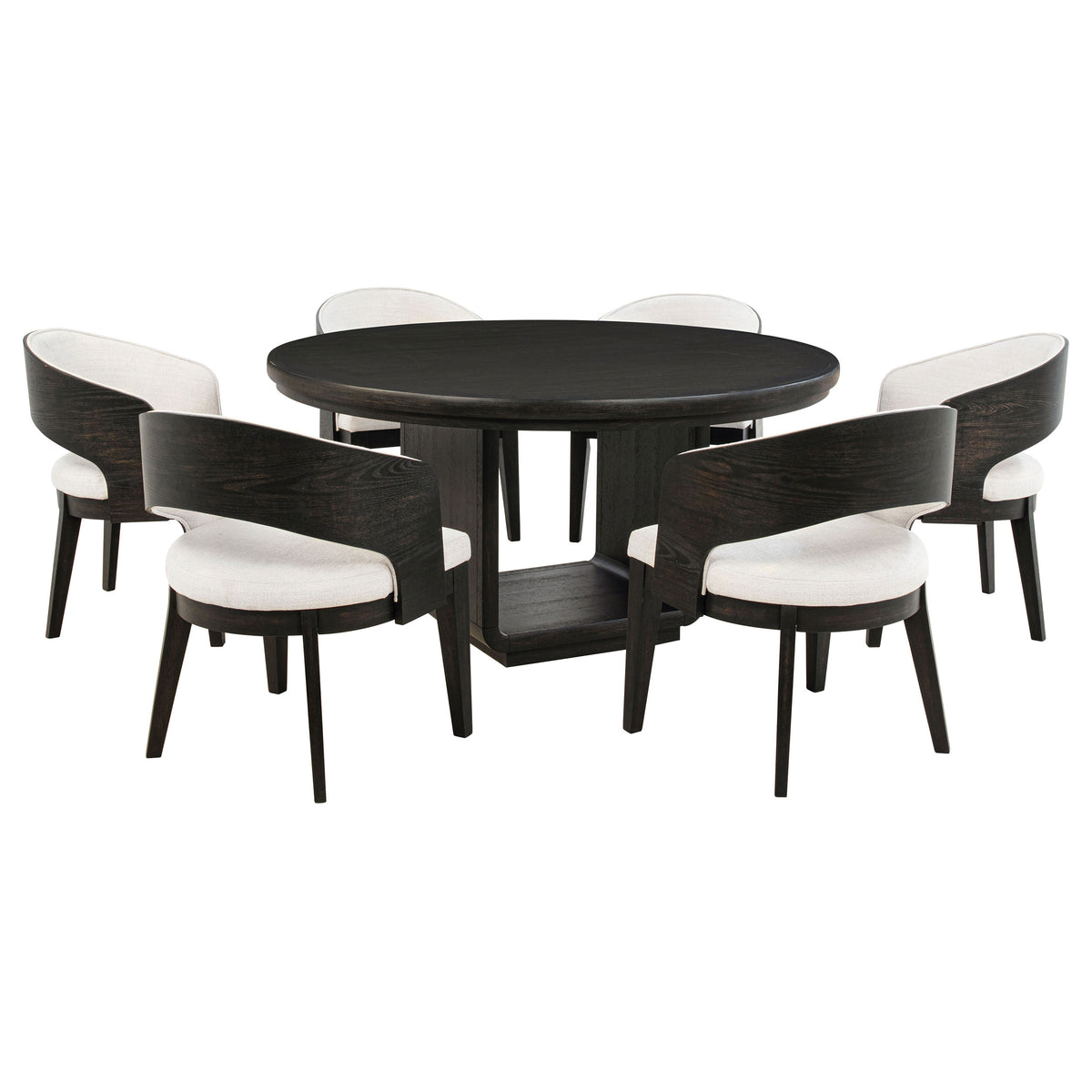 Leandro - 7 Piece Round Dining Table Set - Burnished Black