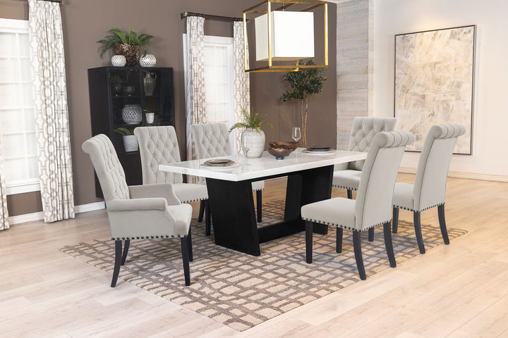 Sherry - 7 Piece Rectangular Marble Top Dining Table Set - Sand