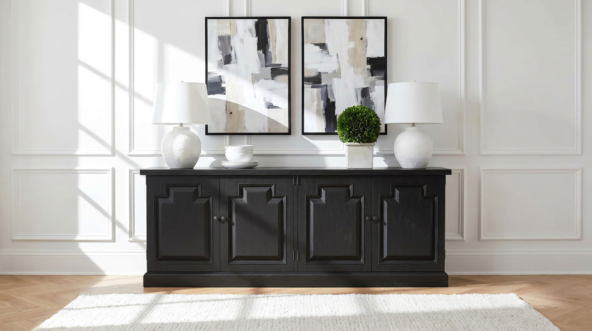 Florence - 4 Door Dining Sideboard Buffet - Distressed Black