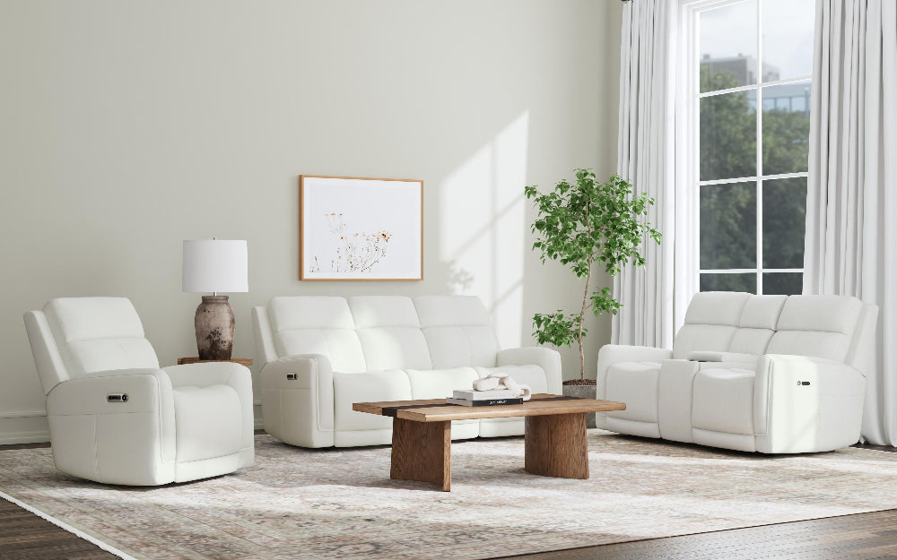Alister Leather Power Gliding Recliner with Power Headrest and Lumbar in Porcelain